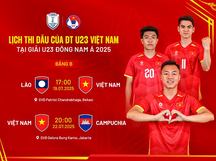 Lịch thi đấu của U23 Việt Nam ở bảng B giải U23 Đông Nam Á 2025.