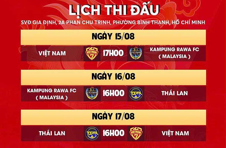 Lịch thi đấu giải bóng đá sân 7 quốc tế&nbsp;Bia Saigon Dragon Cup 2025
