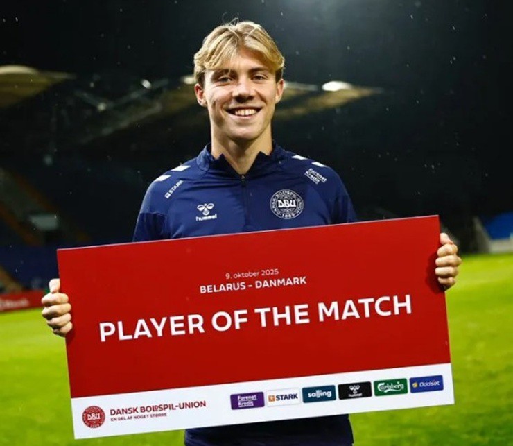 Hojlund được UEFA bầu chọn là Cầu thủ xuất sắc nhất trận đấu giữa Belarus và Đan Mạch
