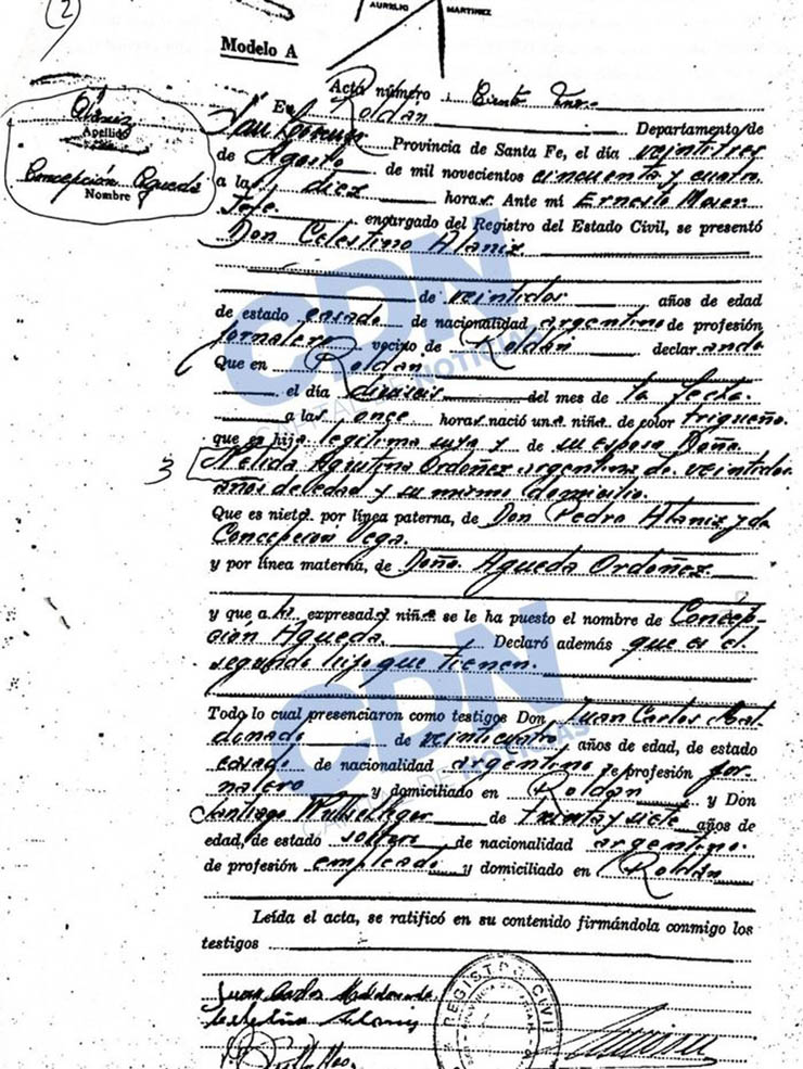 Hồ sơ của&nbsp;Concepcion Agueda Alaniz - bà ngoại Imanol Machuca, sinh ra ở Argentina