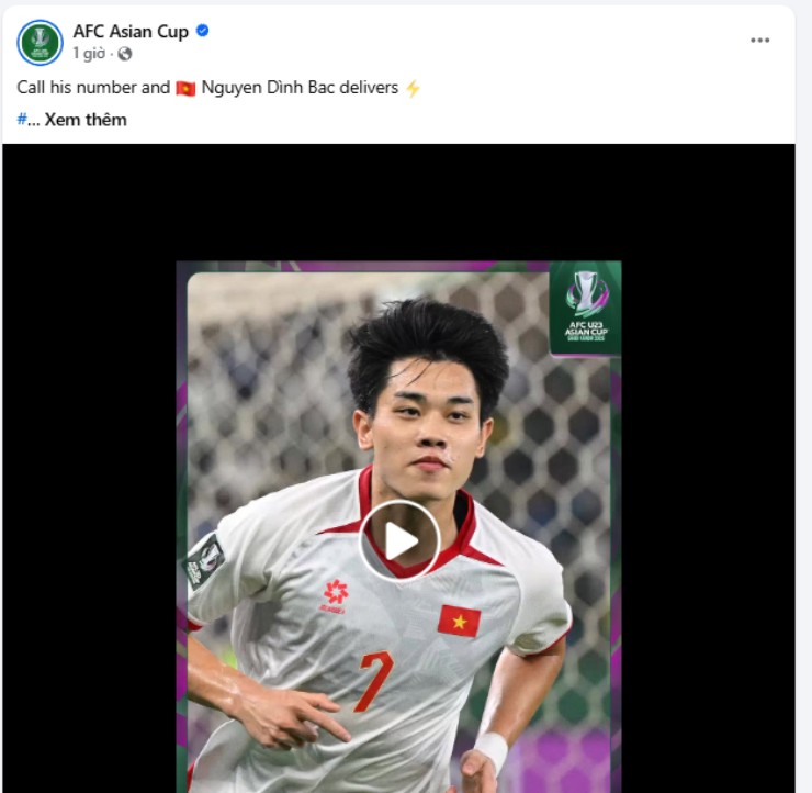 AFC tôn vinh Đình Bắc, đồng thời nhấn mạnh thầy trò HLV Kim Sang Sik đã giành chiến thắng lịch sử